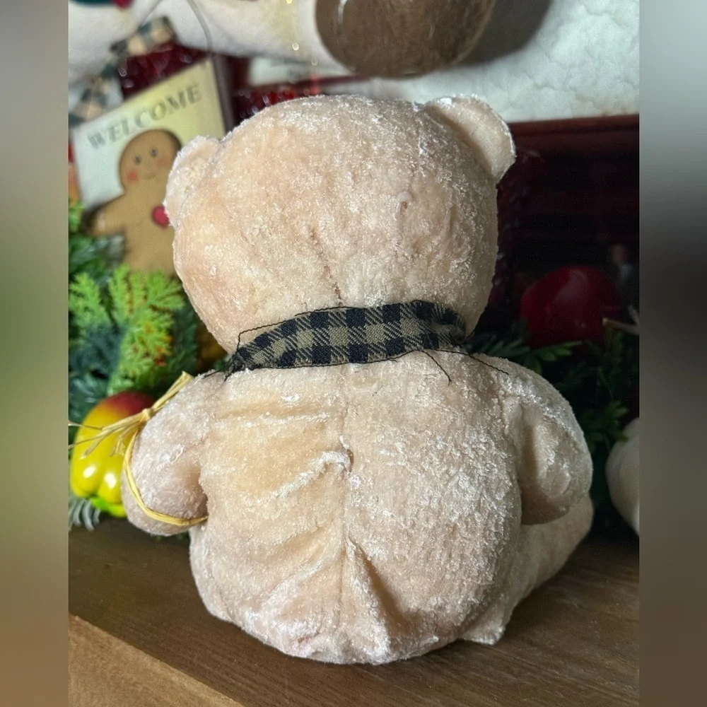 Adorable Tan Scented Vanilla Wax Teddy Bear with Plaid Bow NEW